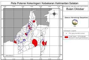 peta potensi rawan kebakaran dan kekeringan bulan Oktober di Kalimantan Selatan